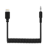 Cable adaptador de audio para micrófono en vivo PULUZ de 3,5 mm TRRS macho a 8 pines macho, cable en espiral con resorte para iPhone, cable que se estira hasta 100 cm, 3,5 mm macho a 8 pines